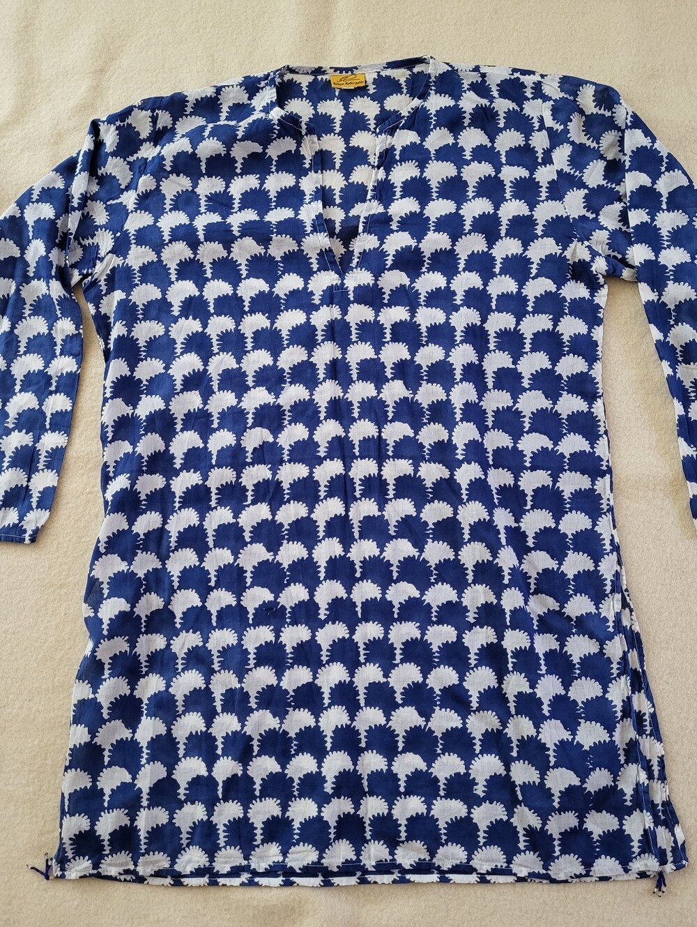 Roberta Roller Rabbit Long-sleeved Tunic Top Women's Size L Blue & White Cotton